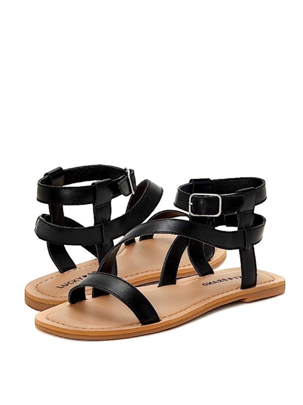 Lucky Brand Black Strappy Ankle Buckle Sandals